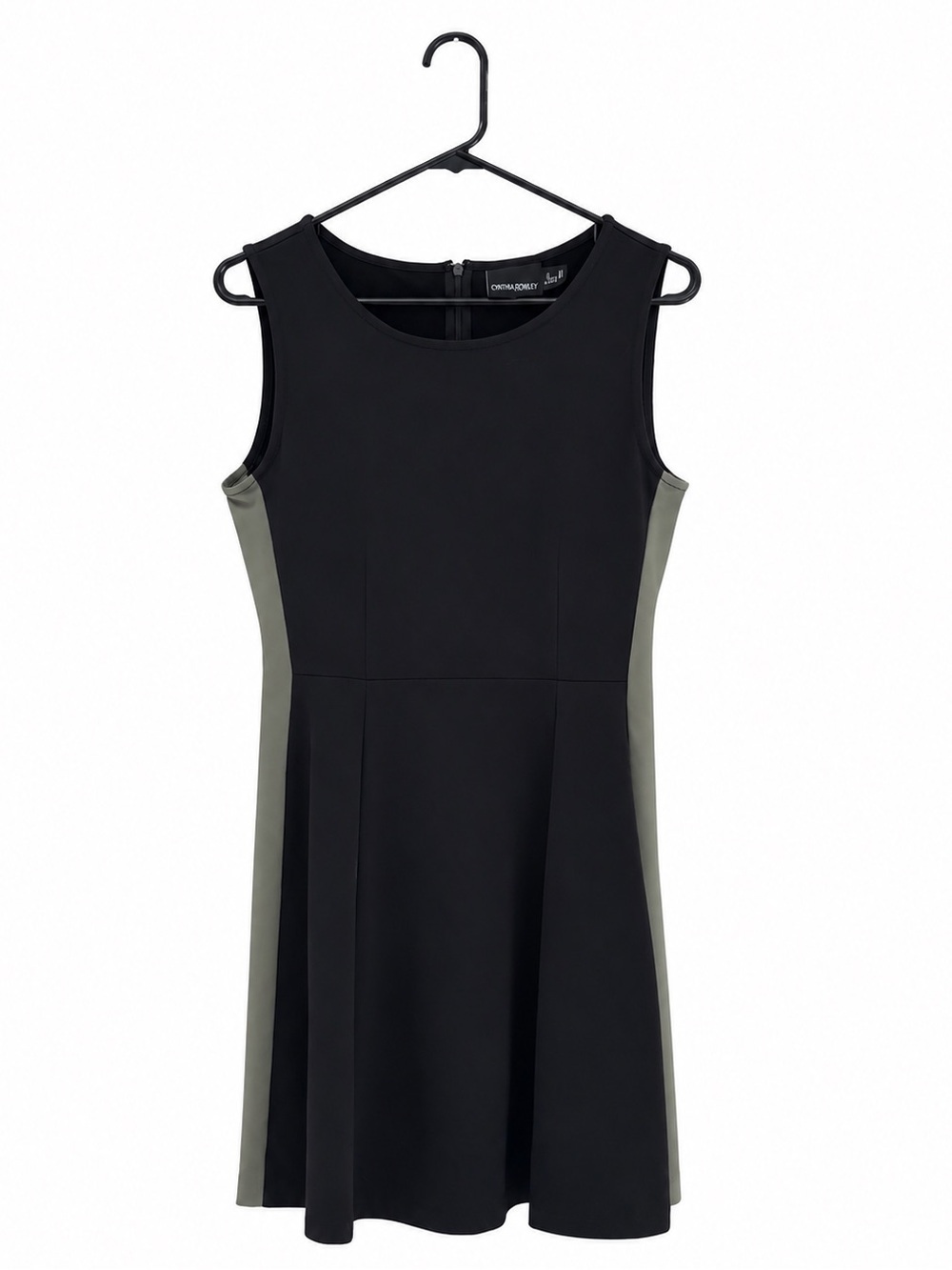 Cynthia Rowley Colorblock Skater Dress – Women’s Large – Black & Olive Green